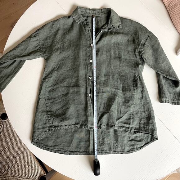 Asymmetrical Jade color Linen button down - Picture 4 of 6